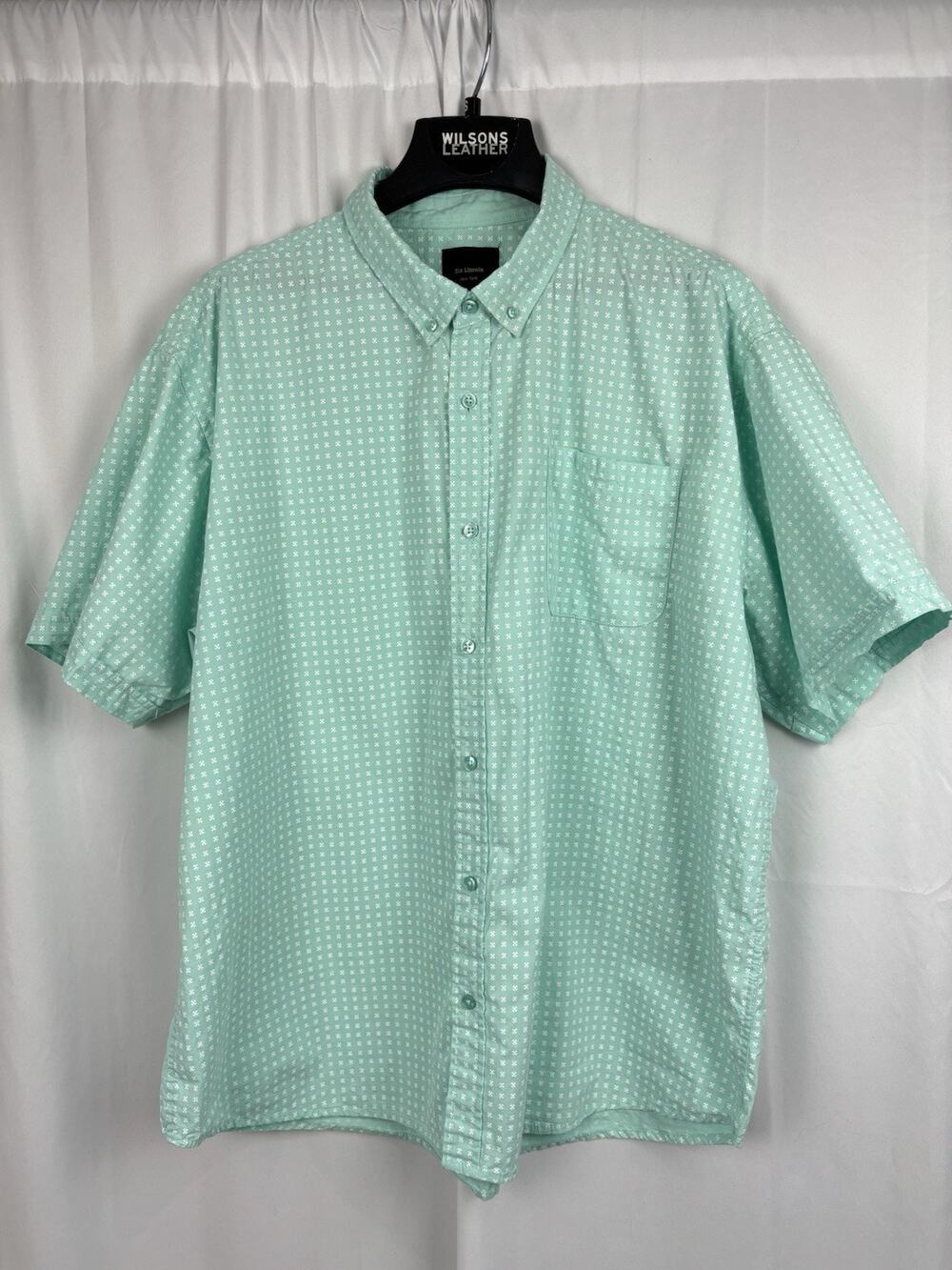Men's Six Lincoln New York Blue Green 3X Short Sleeve Button Shirt Dots Casual